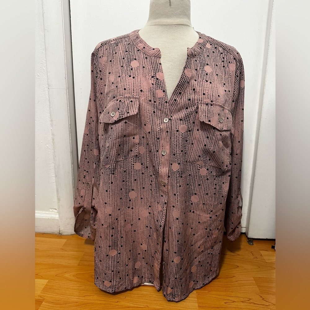 NY collection women Pink and Black Polka Dot Button-Up Shirt